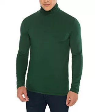 Slim Fit Stretchy Turtleneck Long Sleeve Thermal T-Shirt Army Large