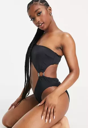 Asymmetric Cut Out Ring Swimsuit