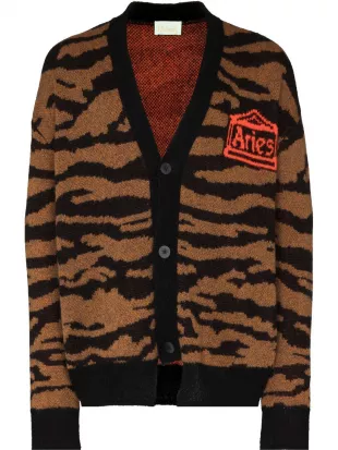 Tiger Intarsia Button Up Cardigan