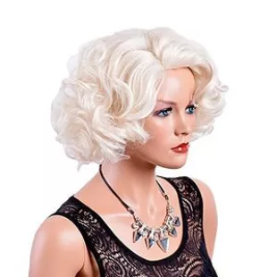 Short Big Curly Wavy Layered Wigs for Women Cosplay Party Costume Synthetic Fiber Platinum Blond Hair Gifts Halloween Vintage Wigs with Wig Cap