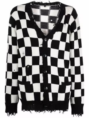 R13 - Checkerboard Oversize Distressed Cotton Cardigan