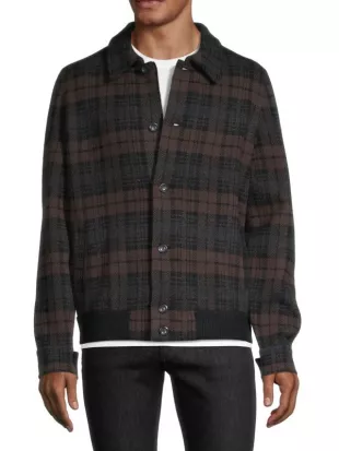 Plaid Wool & Cashmere Bomber Jacket