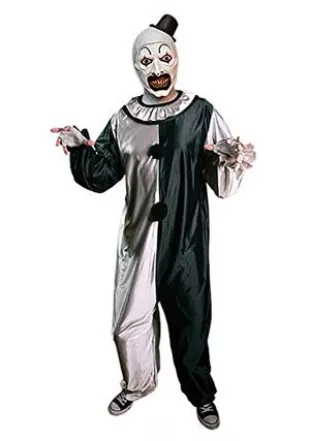 Terrifier Art The Clown Costume for Adults, Standard Size, with Jumpsuit and Fingerless Gloves White
