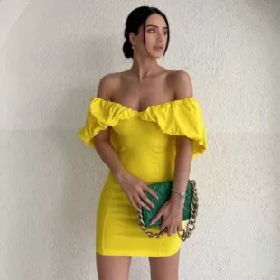 Zara yellow off outlet shoulder dress