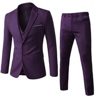 3 Piece Slim Fit Suit Two Button Blazer Jacket Vest Pants with Tie Wedding Tuxedo Trajes para Hombres Purple