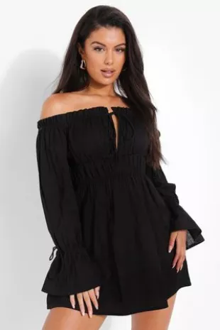 Off The Shoulder Ruched Beach Dress