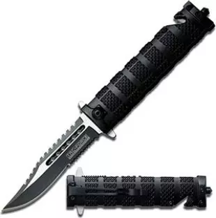 Black Spring Assisted Open Sawback Bowie Tactical Pocket Knife