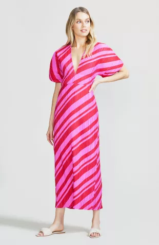 Pleated Taffeta V-neck Sheath Dress