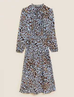 Animal Print V-Neck Midi Waisted Dress