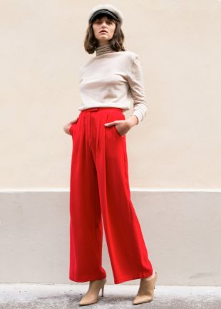 Bright Red Pleated Front Pants