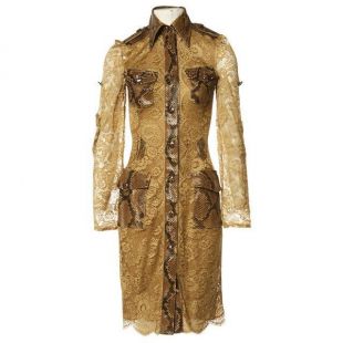 Dolce & Gabbana Python Snakeskin Lace Tortoise Dress Gown coat