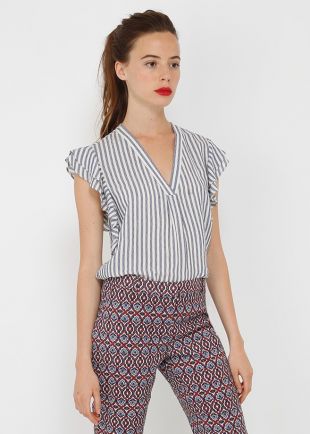 Blouse rayée manches volants