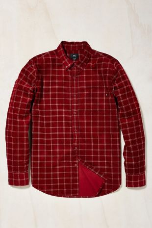 Men's Red Halen Cord Windowpane Button-down Shirt