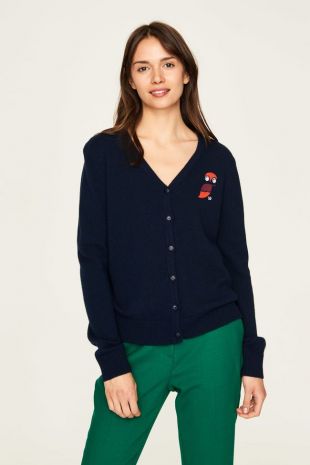 Cardigan Laine Avec Broderie Motif Hibou
