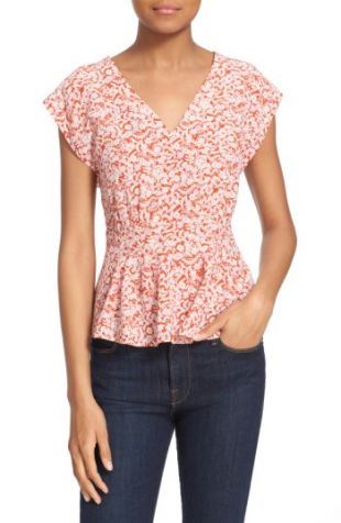 Rebecca Taylor 'Provence Block' Print Silk V Neck Top | Nordstrom