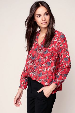 Ba&sh - Chemise fine rouge imprimé nature