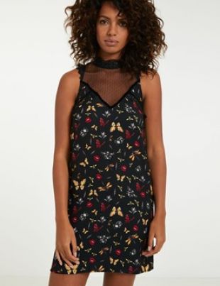 Robe imprimée à dentelle et velours