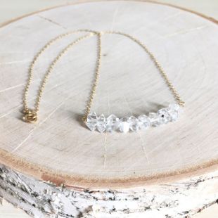 Herkimer Diamond Beaded Bar Gold Filled Chain Necklace