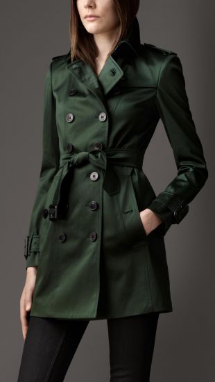 Burberry - Burberry | Green Mid length Cotton Sateen Trench Coat
