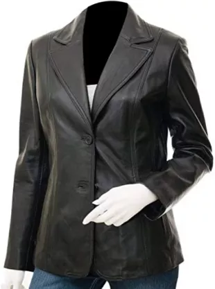 Lambskin Leather Blazer For Women Black Leather Blazer Jacket