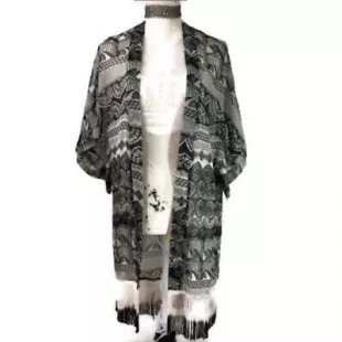 Black White Kimono Fringe Trim