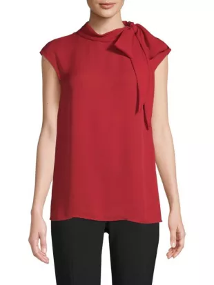 St. John - Silk Georgette Tie-Neck Blouse