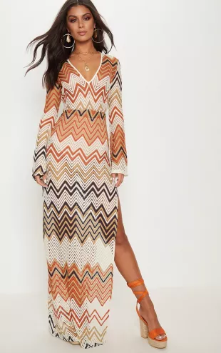 open lace back dress Lulu B Pink and Orange Chevron Cha Cha Dress main image 0