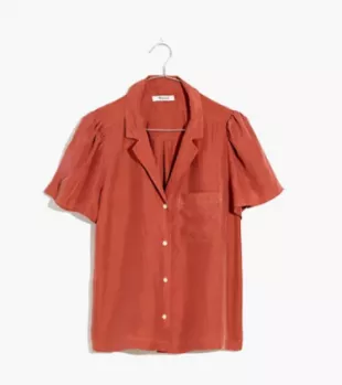 Silk Puff-Sleeve Camp Shirt