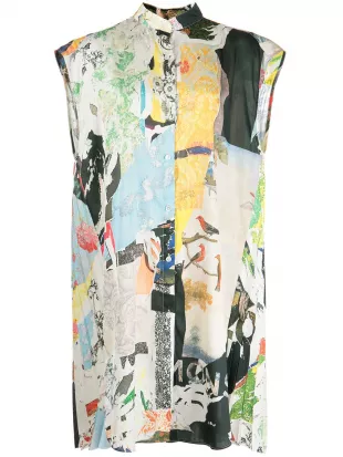Collage-Print Sleeveless Shirt