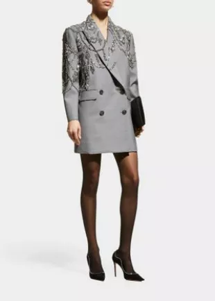 Crystal Embellished Double-Breasted Blazer Dress