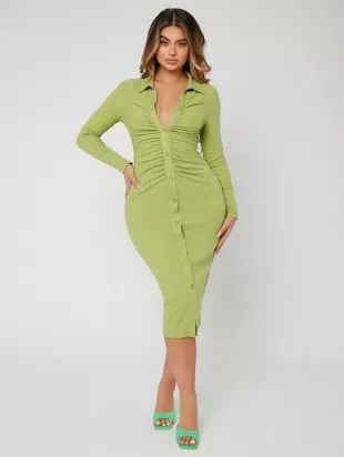 SHEIN Maternity Ruched Button Through Velvet Bodycon Dress