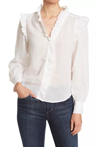 Frame - Lauren Solid Long Sleeve Ruffle Top