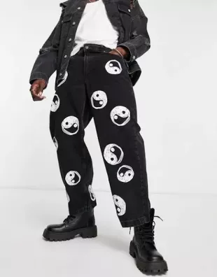 Peaceful print jeans in black