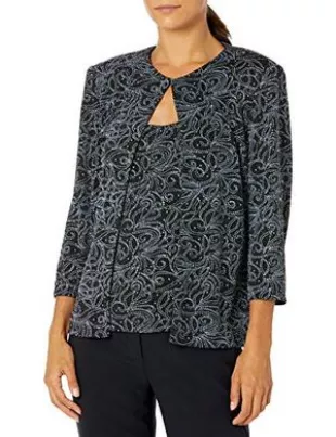 Alex Evenings - Women's Jewel Neckline Glitter Knit Twinset