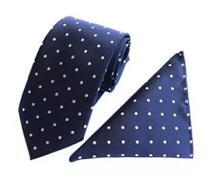 Men's Polka Dot Silk Self Ties Pocket Square Set in Navy Blue White Extra Long Kids Gifts Giving