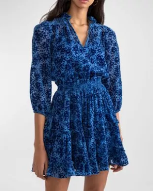 Sasha Tiered Velvet Floral Mini Dress