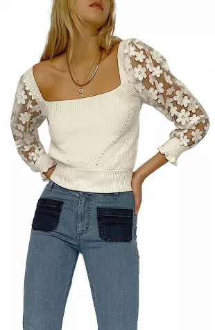 Juri Mozard Caballo Lace Sleeve Cotton Sweater