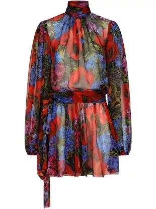 Dolce and Gabbana - Floral-print Silk-chiffon Mini Dress