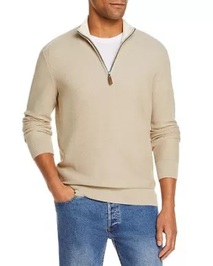 Tipped Textured Birdseye Half Zip Sweater