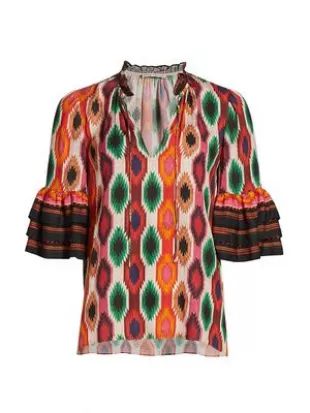 Julius Pattern Tier-Sleeve Tunic Top