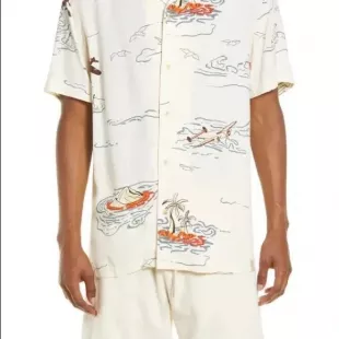 Hawaii Print Short Sleeve Button Up Camp Shirt
