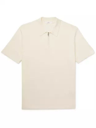Knitted Cotton Half-Zip Polo Shirt - Men - White