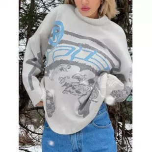 Pull ras du cou en jacquard à manches longues