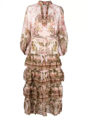 Lyre Palm-Print Tiered Maxi Dress