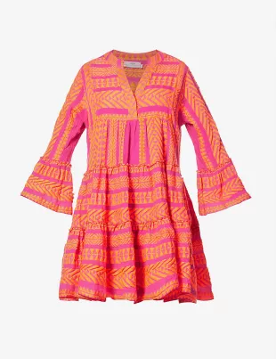 open lace back dress Fringed pink and white shift dress
