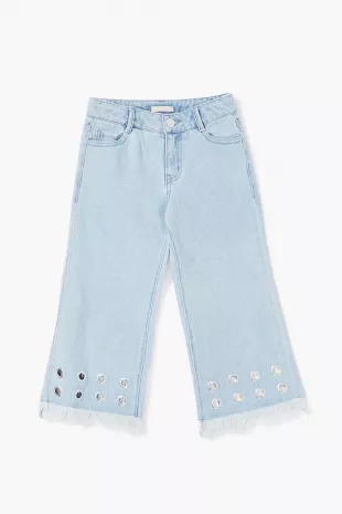Girls Frayed Grommet Jeans