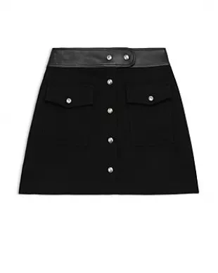 Leather Waist Wool Skirt