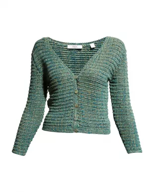 Short Marled Knit Cotton Cardigan