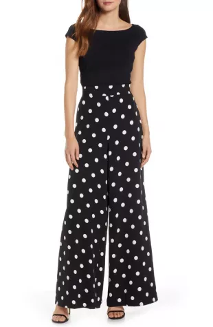 ELIZA J - Polka Dot Wide Leg Crepe Pants