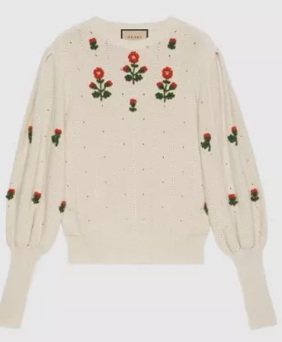 Floral Wool and Cotton Knit Sweater